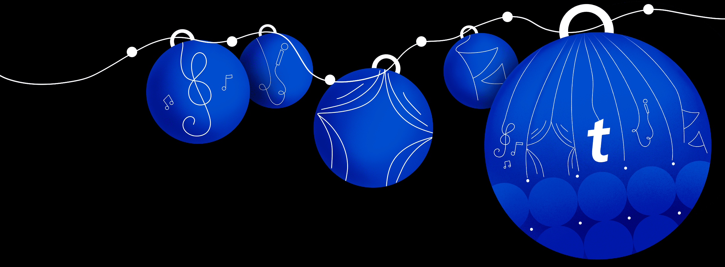 Ticketmaster Julegavetips Guide bakgrunnsbilde med blå julekuler